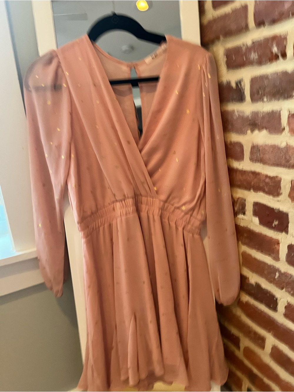Francesca's Collection Dusty Pink Long-Sleeve Surplice Dress with Gold Accents